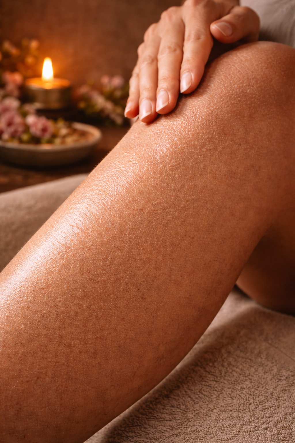 Hand holding body oil