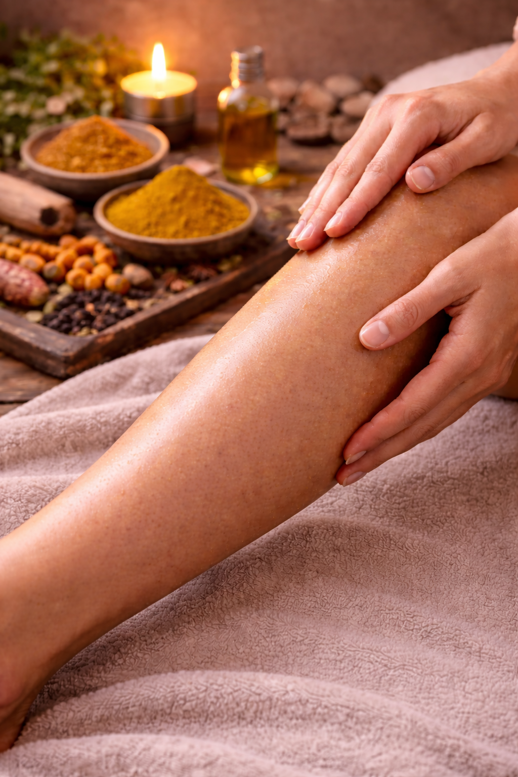 Hand holding body oil